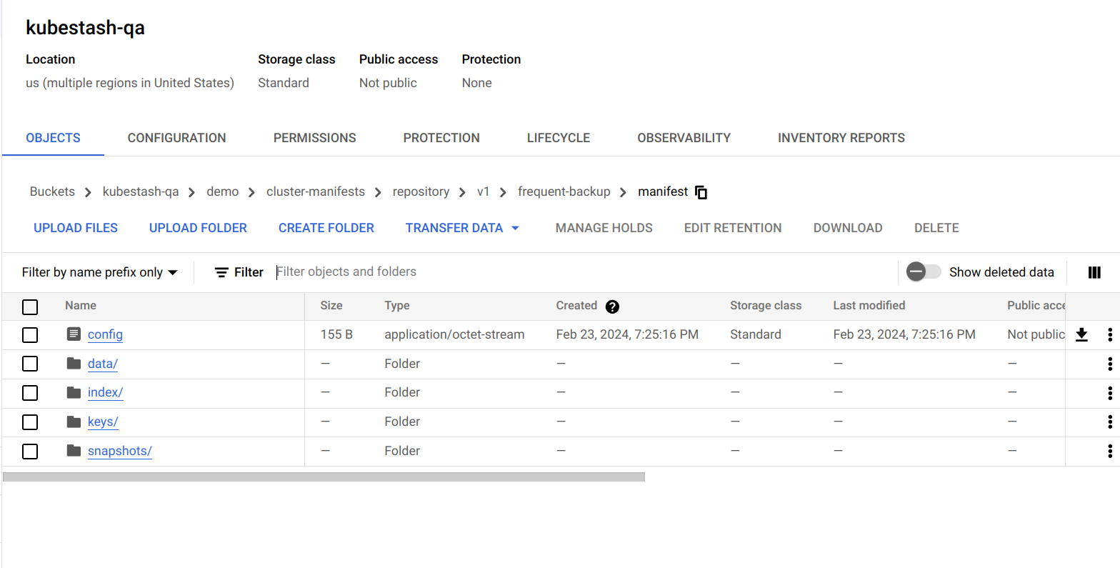 Backup data in GCS Bucket