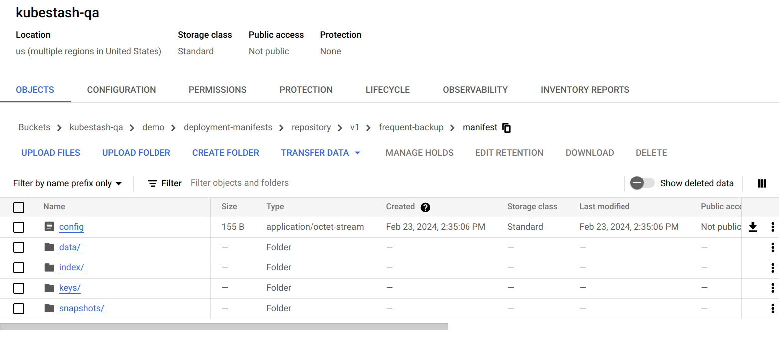 Backup YAMLs data of an Application in GCS storage